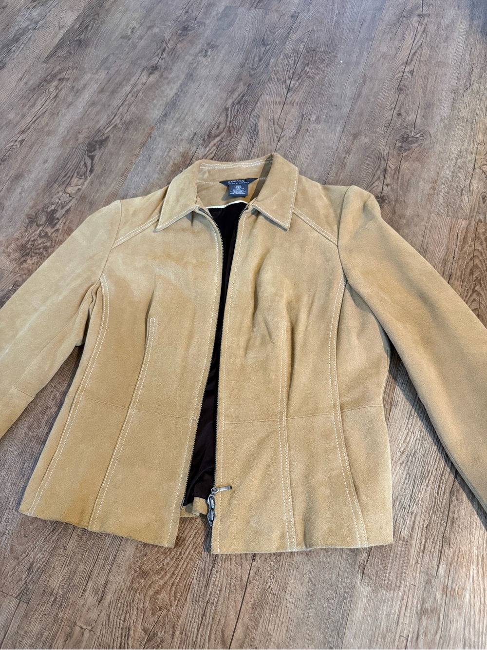 George Suede Zip Leather Jacket in Tan